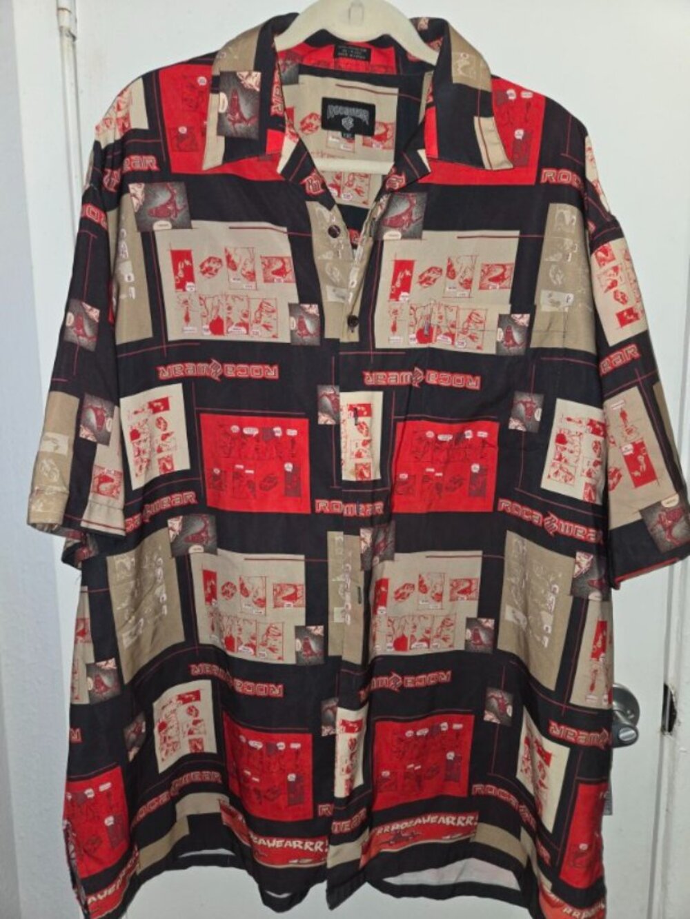 Vintage 90s Rocawear Hip Hop Manga Comic Print Short Sleeve Button Up Shirt 2XL